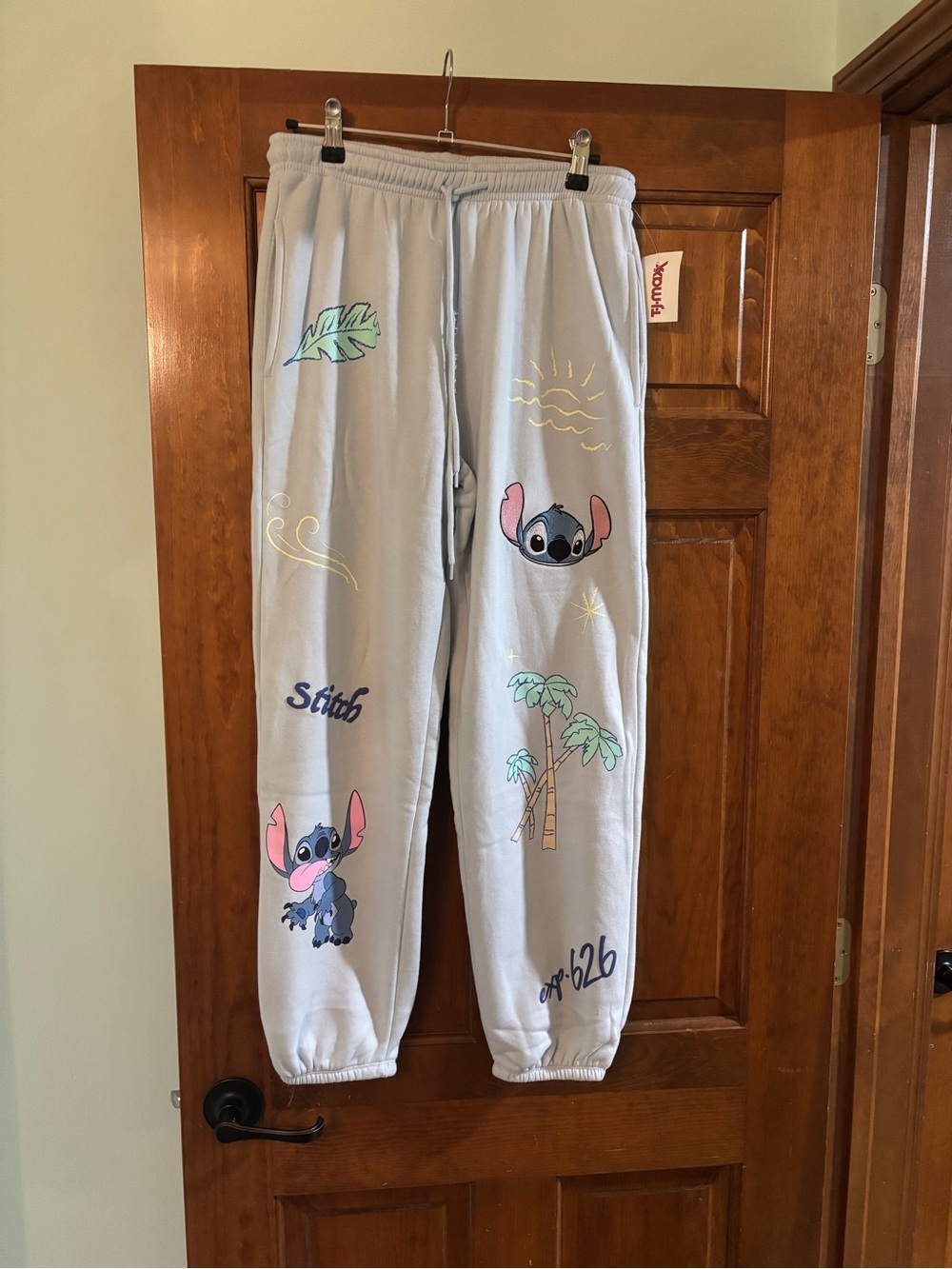 Disney Light Blue Stitch Graphic Jogger Pants Women’s Large New